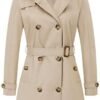 CREATMO US Women's Trench Coat Double-Breasted Classic Lapel...