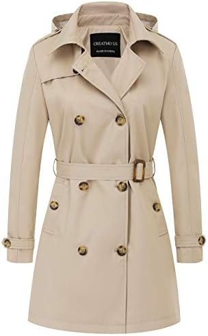 CREATMO US Women's Trench Coat Double-Breasted Classic Lapel...