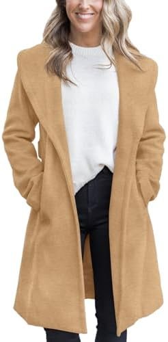 Fazortev Women's Winter Pea Coat Big Lapel Open Front Long Fazortev Women's Winter Pea Coat Big Lapel Open Front Long J...