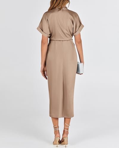 BTFBM 2025 Women Button Down Ruched Shirt Dresses Short Slee...