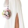 Womens Long Sleeves Tea Length Wedding Dress for Bride Chiff...