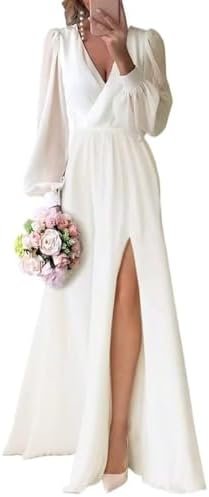 Womens Long Sleeves Tea Length Wedding Dress for Bride Chiff... Womens Long Sleeves Tea Length Wedding Dress for Bride Chiff...