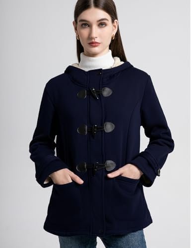 Flygo Women Sherpa Lined Hoodie Jacket Toggle Duffle Coat Wa...