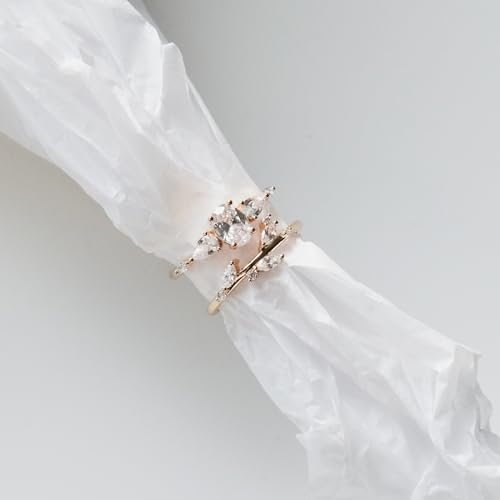 Modern Wedding Ring Stack | Three Stone CZ Engagement Ring |...