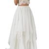 Women's Boho Short Sleeves Lace Wedding Dress Two Piece Scoo...