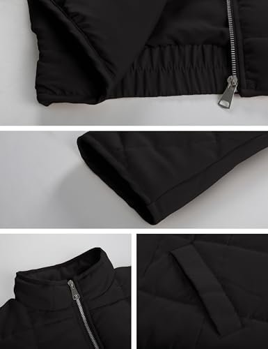 Womens Dolman Quilted Lightweight Jackets Full-zip Stand Col...