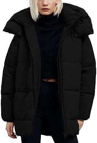 Flygo Womens Hooded Quilted Puffer Jacket Mid-Length Padded ...