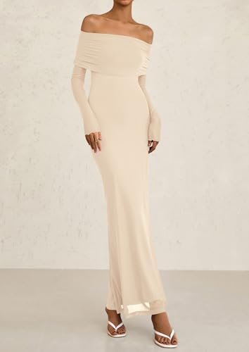 PRETTYGARDEN Women's Off The Shoulder Bodycon Maxi Dress Lon...