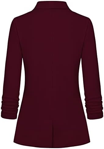Women's Casual Open Front Blazers Shawl Lapel Ruched 3/4 Sle...