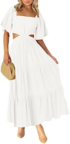 LEANI Women's 2025 Summer Cutout Maxi Dress Square Neck Shor...