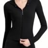 Ribbed Hoodies for Women Lightweight Full Zip Up Jackets Lon...