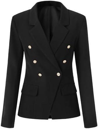 Vrtige Women's Casual Blazer Open Front Lapel Button Long Sl...