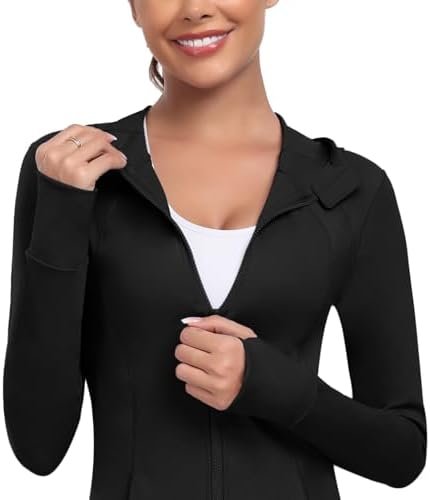 Women's Hooded Athletic Full Zip Workout Jacket With Pockets...