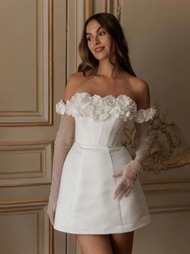 Sheer Tulle Short Wedding Dresses for Bride Elegant A-Line L...