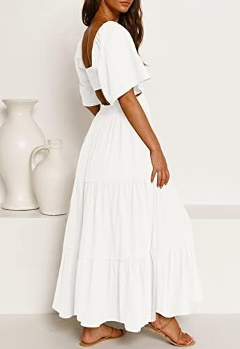 LEANI Women's 2025 Summer Cutout Maxi Dress Square Neck Shor...