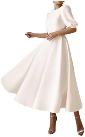 Women's Tea Length Wedding Dresses for Bride Satin Simple A Women's Tea Length Wedding Dresses for Bride Satin Simple A ...