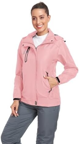 Women's Waterproof Rain Jacket with Detachable Hood Lightwei...