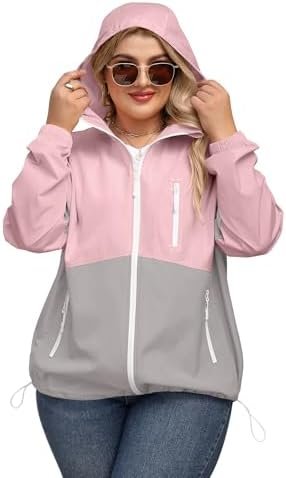 Avoogue Plus Size Womens Rain Jacket with Hood Waterproof Ra...
