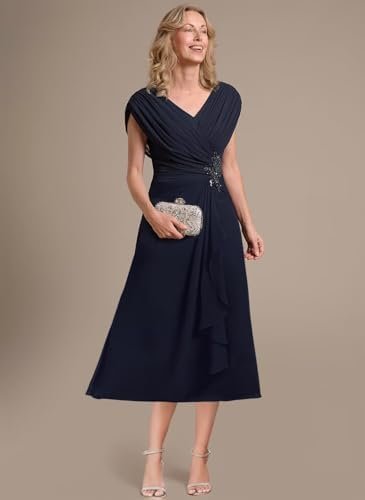 Women's A Line Chiffon Mother of The Bride Dress Cap Sleeves...