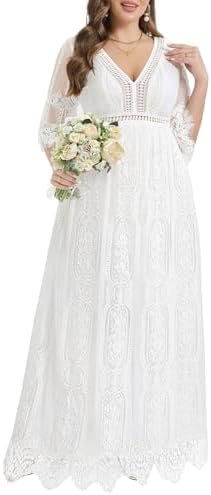 Plus Size Wedding Dress Boho - Maxi Bridal Shower Bohemian F...