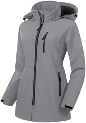 CREATMO US Women's Plus Size Long Softshell Jacket Waterproo...