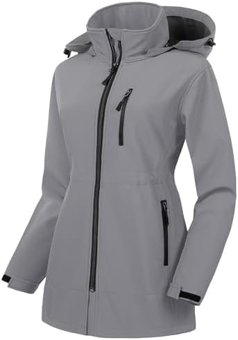 CREATMO US Women's Plus Size Long Softshell Jacket Waterproo...