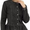 Allegra K Women's Peplum Denim Jackets Collarless Round Neck...