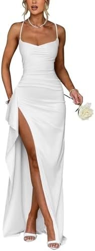 Women's Spaghetti Straps Prom Dress Sleeveless Satin Pleated... Women's Spaghetti Straps Prom Dress Sleeveless Satin Pleated...
