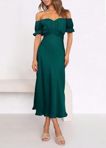 KIRUNDO Women's 2025 Summer Satin Midi Dress Off The Shoulde...