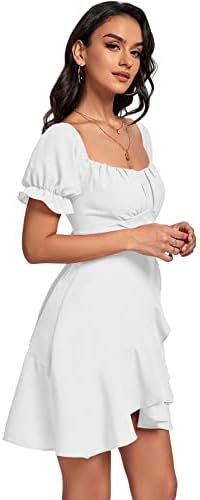 LYANER Women's Square Neck Ruffle Wrap Mini Dress Off Should...