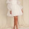 Women's Short Long Sleeves Wedding Dresses for Bride Tulle M...