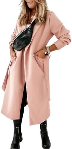 Tankaneo Womens Notched Lapel Collar Coats Open Front Long J...