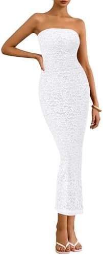 BTFBM Women Strapless Lace Formal Maxi Dress Summer Bodycon ... BTFBM Women Strapless Lace Formal Maxi Dress Summer Bodycon ...