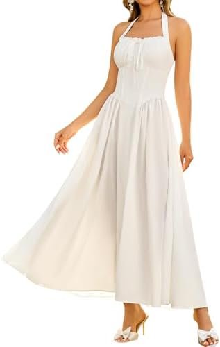 KUTUMAI Summer Floral Corset Midi Dress Halter Smocked Sundr...