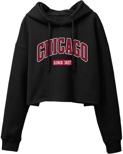 ORANDESIGNE Woman Letter Graphic Print Cropped Hoodie Long S...