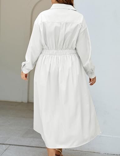 Womens Elegant High Waist Shirt Dress Cotton Linen Elastic L...