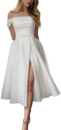 Off Shoulder Organza Wedding Dresses for Bride Midi Prom Par... Off Shoulder Organza Wedding Dresses for Bride Midi Prom Par...