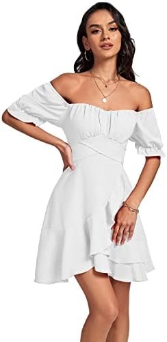 LYANER Women's Square Neck Ruffle Wrap Mini Dress Off Should...