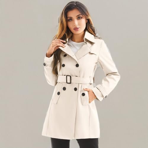 Women's Waterproof Trench Coat Double-Breasted Classic Lapel...