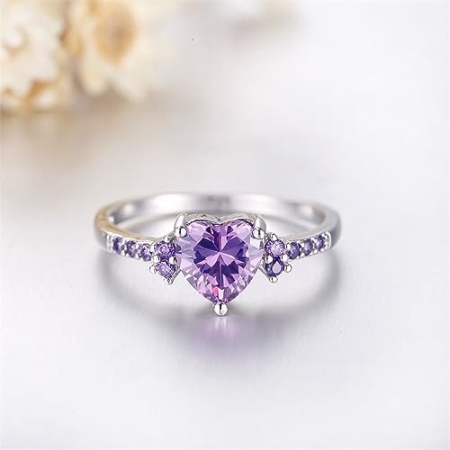 925 sterling silver Purple Zircon heart ring Wedding ring En...