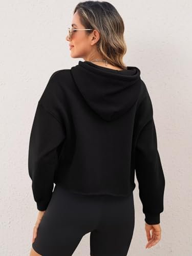 ORANDESIGNE Woman Letter Graphic Print Cropped Hoodie Long S...