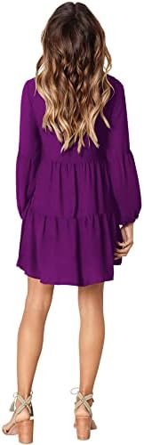 Amoretu Womens Tunic Dress Long Sleeve V Neck Casual Loose F...