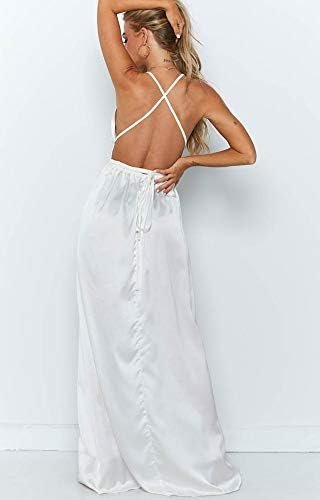 Women's Satin Formal Dress Sexy V Neck Backless Split Long M...