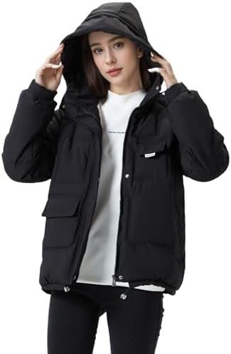 JiangWu Women's Winter Thickened Hooded Cotton Coat Windproo...