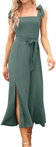 Women's Elegant Bridesmaid Dresses Square Neck Ruffle Split ...