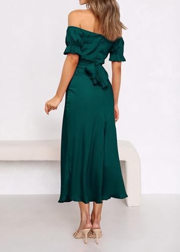 KIRUNDO Women's 2025 Summer Satin Midi Dress Off The Shoulde...
