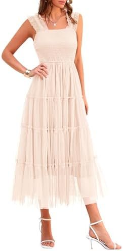 PRETTYGARDEN Women's Summer Midi Tulle Dress Sleeveless Smoc... PRETTYGARDEN Women's Summer Midi Tulle Dress Sleeveless Smoc...