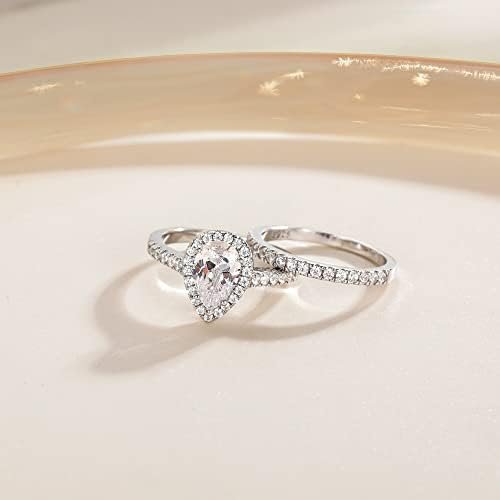 EAMTI 1.5CT 925 Sterling Silver Wedding Band Teardrop Bridal...