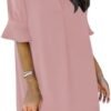 Wkior Shift Dress for Women V Neck Short Sleeves Solid Color...