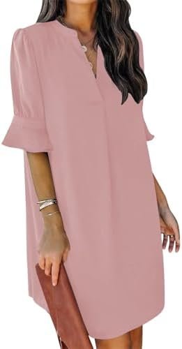 Wkior Shift Dress for Women V Neck Short Sleeves Solid Color...